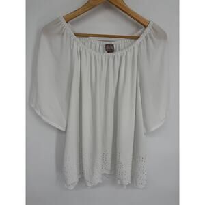 Chico’s Top Women’s Large Eyelet Lace White Flowy Feminine Romantic Scoop Neck
